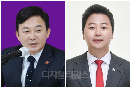 원희룡(왼쪽) 국토교통부 장관과 장예찬 국민의힘 청년최고위원. <디지털타임스 DB>